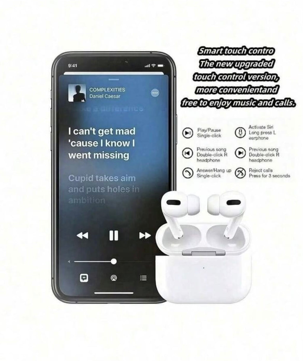 New Bluetooth 5.2 Headphones With ANC
Noise Cancellation And GPS Tracker Airpro
Compatible With IPhone IOS And Android Air 5 And Pods 4 High Quality And 6 Free Earbuds Included